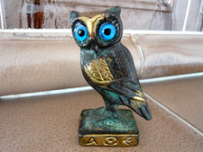 Eule  Messing Metall patiniert blaue Augen Griechenland AOE (2)