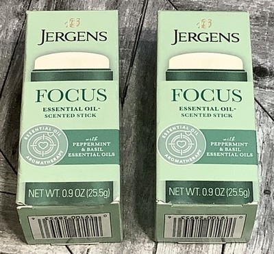 2 Jergens Focus Essential Oil Peppermint & Basil Scented Stick 0.9 Oz Each