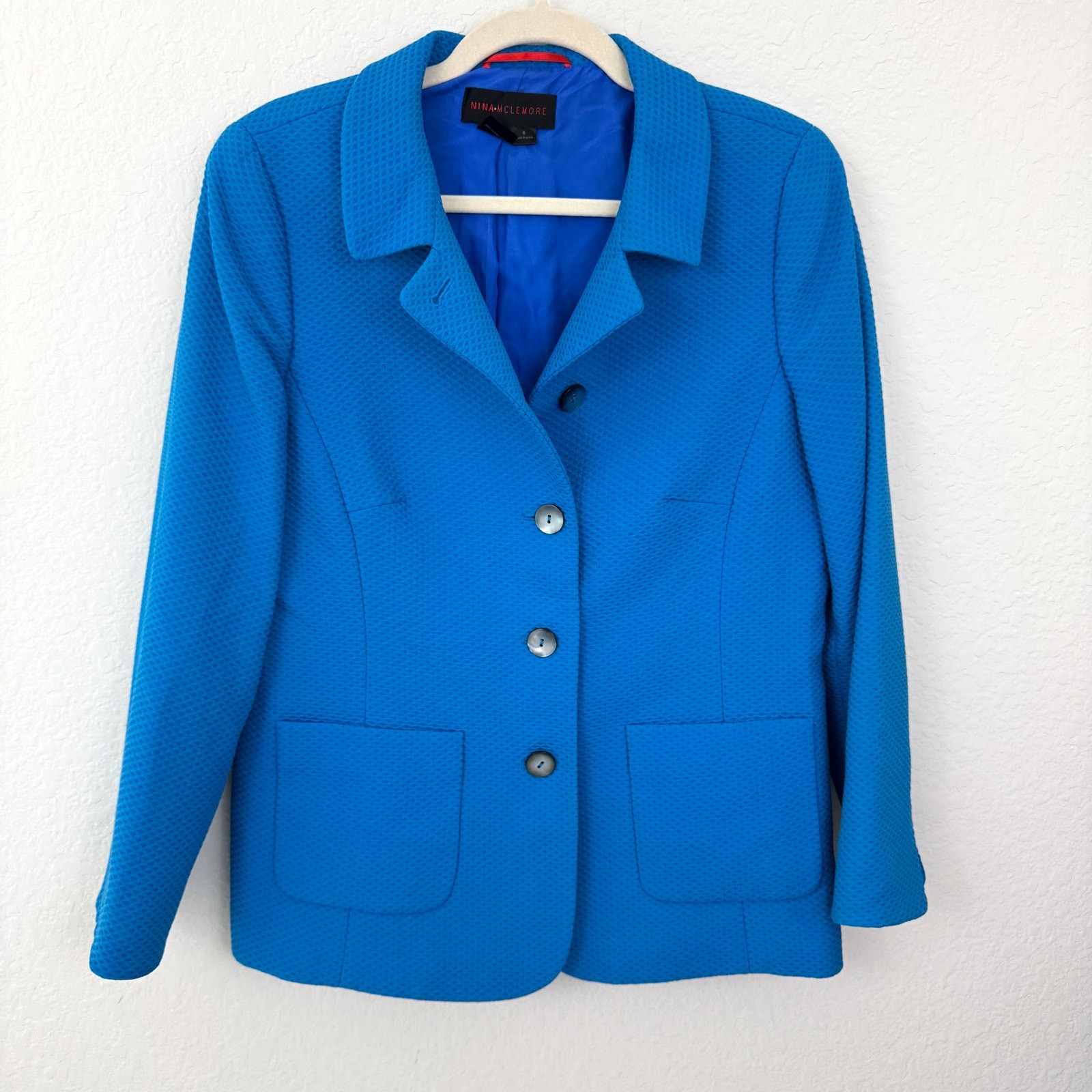 Nina McLemore Womens Blazer Jacket Size 8 Cotton Silk Made USA Office Blue