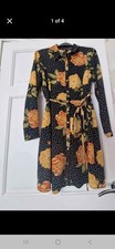 M&Co Ladies Floral Black And Yellow Shirt Dress Size 12
