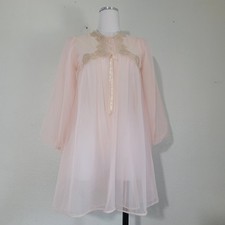 Vintage Gossard Artemis Sheer Pastel Pink Babydoll Nightgown with Lace Yoke Smal