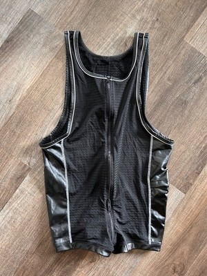 Locker Gear EUC black polyester mesh full zip tight wrestling singlet Large