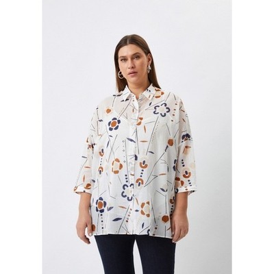 NWT Marina Rinaldi Floral White Tunic Top Size US 18 Luxury Vacation Resortwear