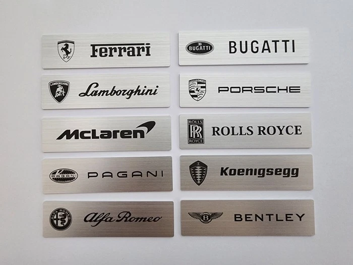 World Car Logo Engraved Metal Nameplate Ferrari Lamborghini Porsche McLaren 1/18 - Image 3 of 4