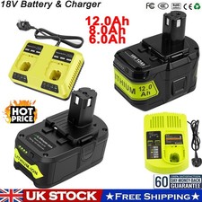 12Ah 8Ah Battery & Charger For RYOBI 18V One+ Plus P108 RB18L50 RB18L40 6Ah P104