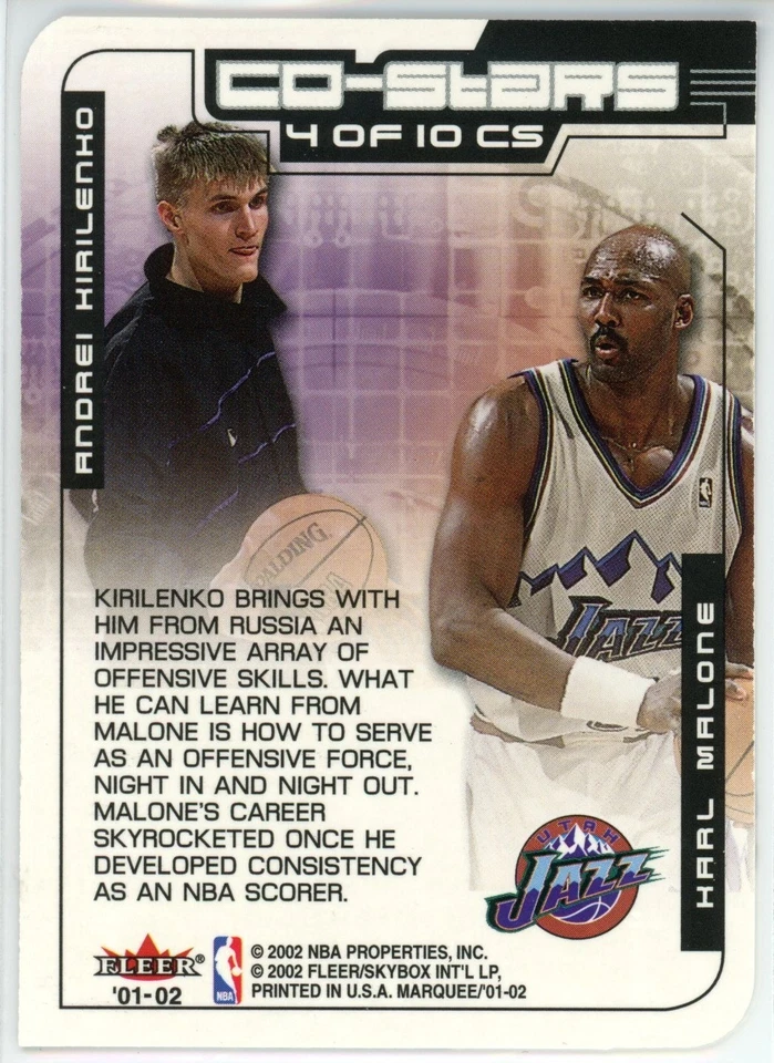 2001 Fleer Marquee Co-Stars Karl Malone/Andrei Kirilenko #4 Die-Cut! - Image 2 of 4