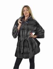 50 Mink Full Leather Horizontal Iris Blue Coat Coat with Belt...