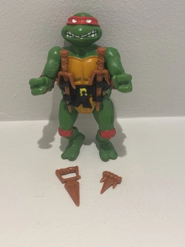 Vintage 1988 TMNT Raphael Hard Head Action Figure with Accessories Near Mint