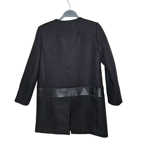 Club Monaco Black Coat Mid Length Wool Blend Lambs Leather Jacket winter sz S - Image 2 of 4
