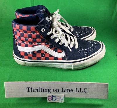 Vans Sk8-Hi Pro Classics Shoes Mens Size 8.5 Navy Red Checkerboard Suede Skate