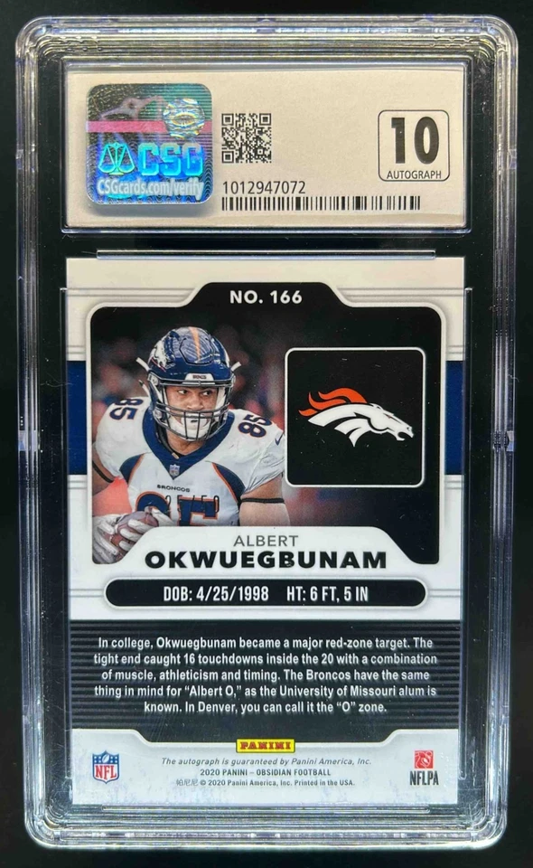 2020 Obsidian Albert Okwuegbunam Rookie Auto Electric Green Auto #/50 CSG 8.5 10 - Image 2 of 2