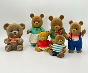 Vintage Mix Set Flocked Fuzzy BEAR Family Lot - Mini Teddy Bears - SC Hong Kong