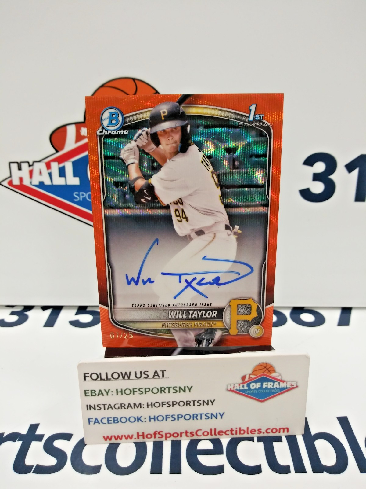 2025 BOWMAN CHROME WILL TAYLOR 1ST ORANGE SHIMMER REFRACTOR AUTO 7/25 CPA-WT