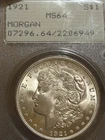 1921 PCGS MS64 Morgan Silver Dollar $1 - Vintage Old Holder - Rattler