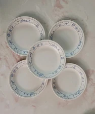 5 Vtg Corelle FIRST OF SPRING Bread Plates Blue & Beige 6.75" Set USA