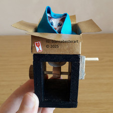 Wooden Automata Automaton Kinetic Toy - Peeking kitten in box - Handmade OOAK