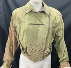 Vintage 80s Jacket Sz M Green Pink Tie Dye Batwing Embellished Rhinestones Studs