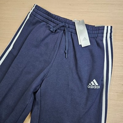 Adidas Essentials Sweatpants Men M Legend Ink Blue 3-Stripes Fleece Open Hem NEW