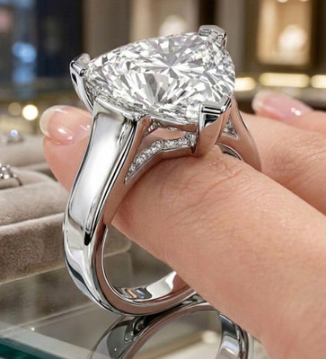 4.30 Ct Certified Trillion Cut White Natural Diamond Ring VVS1 White Gold Finish