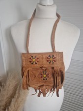 Beautiful Little Vintage 70's Moroccan Boho Leather Tassle Handbag