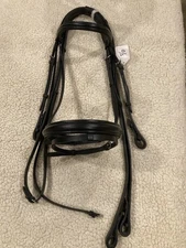 NEW Black Leather English Snaffle Bridle W/Flash, Reins Included. X-Full Size.