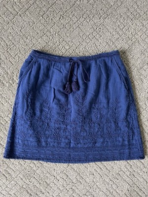 Promod Navy Embroidered Drawstring Mini Skirt US Size 4 EUR Size 36