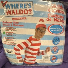 elope Where's Waldo Men's Costume Small/Medium Red White Shirt Hat NO Glasses
