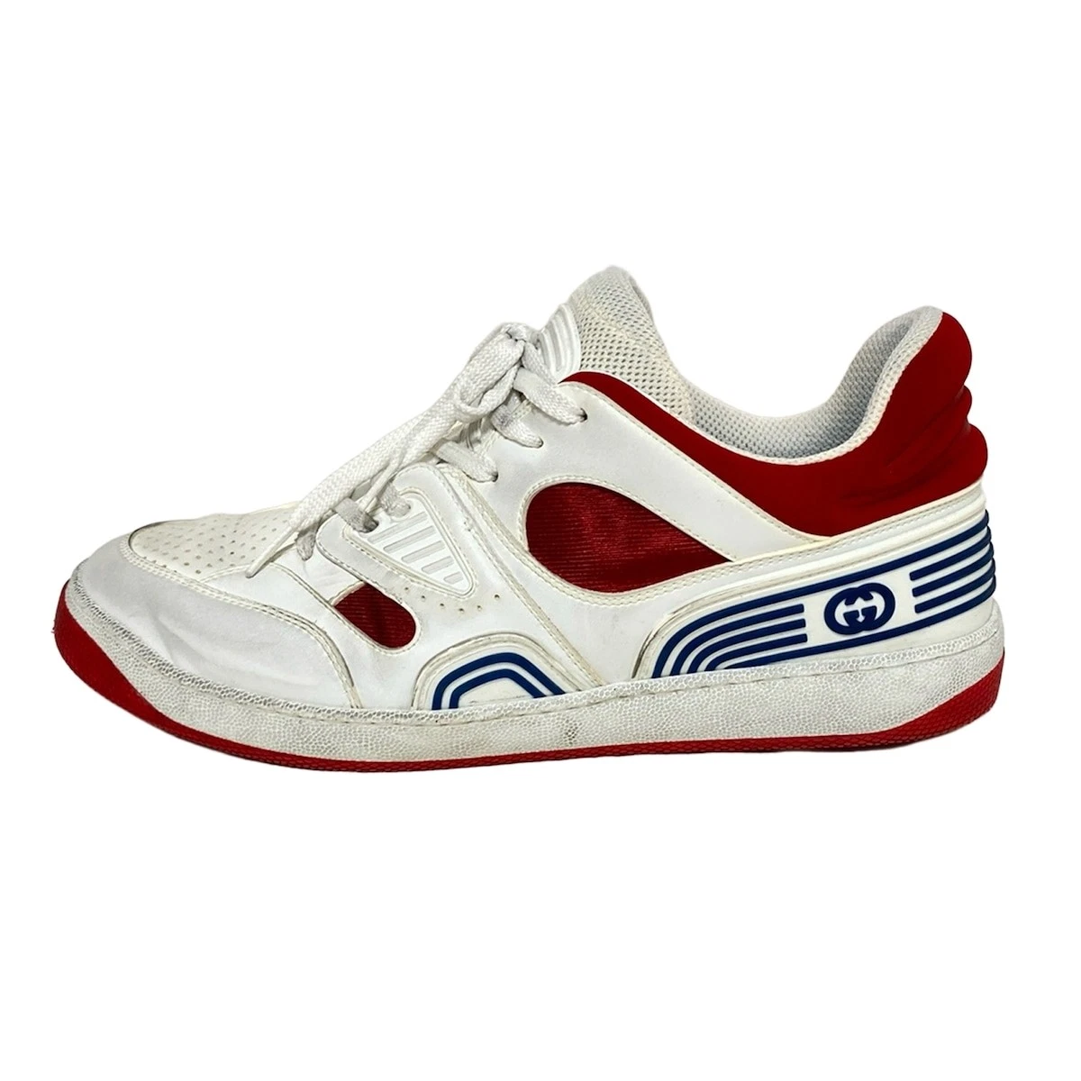 Auth GUCCI Gucci Basket Baskets 697882 Blanc Rouge Marine Cuir Fibre Chimique  