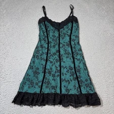 Wet Seal Floral Lace Slip Babydoll Dress Black Teal Lace Dark Whimsigoth Fairy