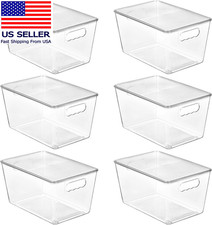 6 Pack Clear Stackable Storage Bins with Lids, Large Plastic Containers with Han