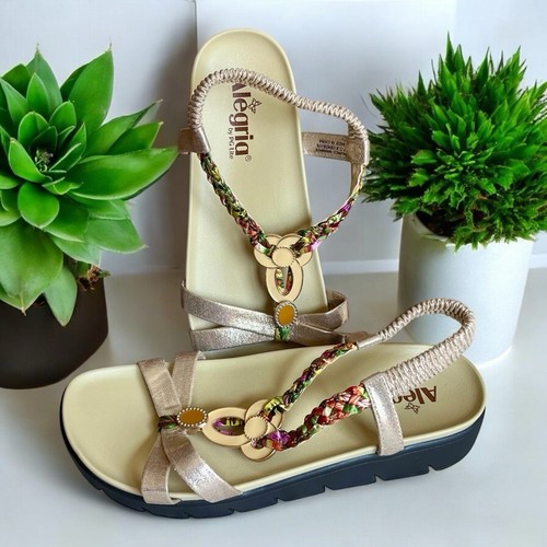 Alegria Womens Roz Sandals Sz 40 US 9.5/10 Metallic Jewel Braided Floral Gold EC