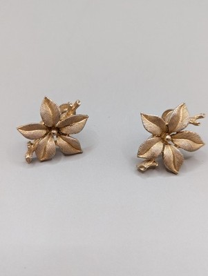 Vintage Lisner Ohrringe Screw Back Goldtone Floral Flower Earrings 1950s