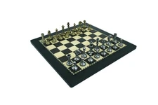 Italfama Metal Chess Set, Wooden Board 30cm, Gold/Silver, Made in Italy