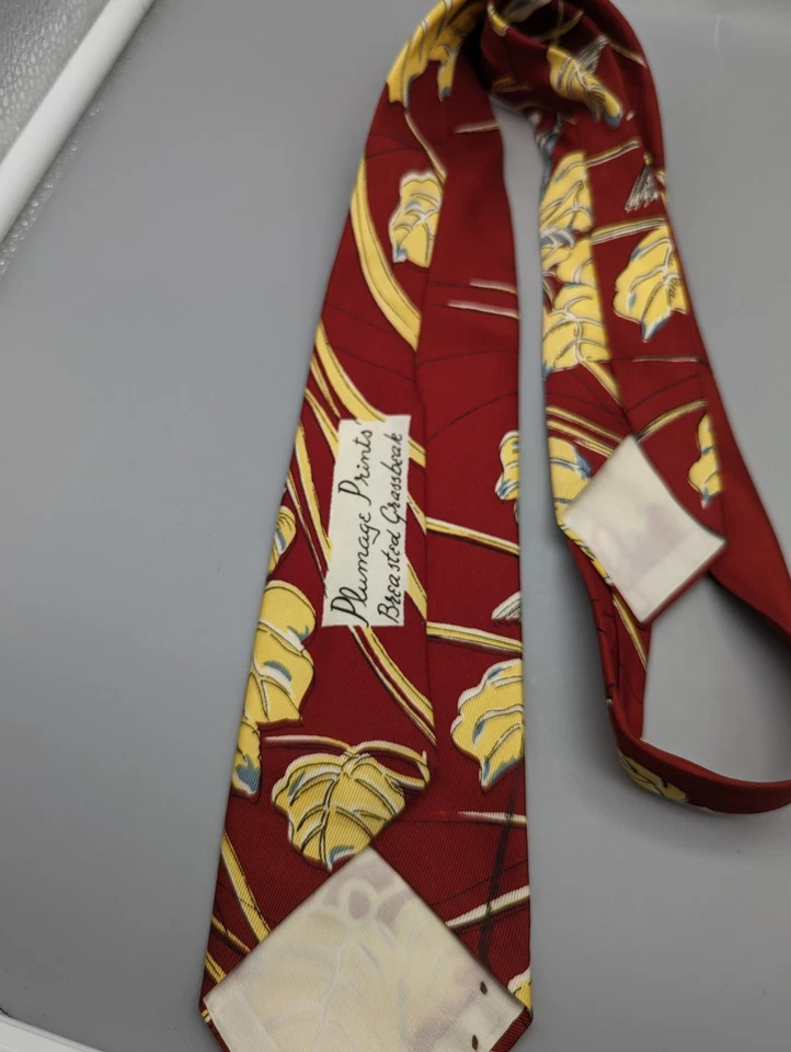 Corbata de 3" vintage de los años 40 estampados de plumaje pechos pico de hierba pájaro estampado de novedad para hombre Foto 4 de 4