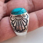 Vintage Victorian Ring Sterling Silver Engraved Turquoise Stone Size 8