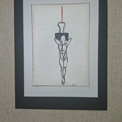 ACEO painting abstract figure hanging titled handle with care-Stacy Singleton 