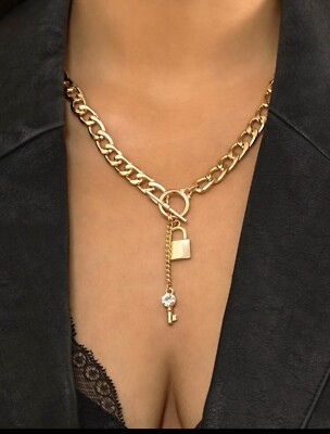 NECKLACE RHINESTONE KEY & LOCK CHARM CHOKER FEM DOM JEWELRY  + DELUXE GIFT BOX