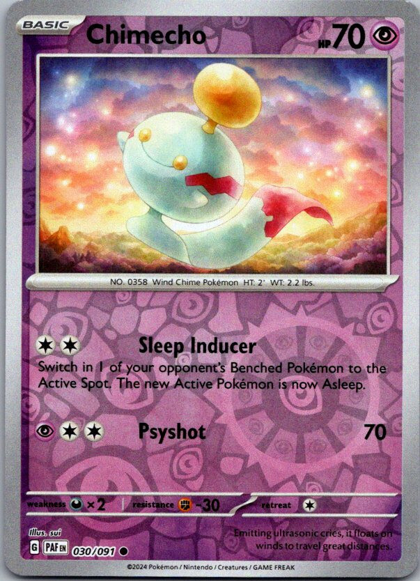 Pokemon Paldean Fates Chimecho Reverse Holo 030/091