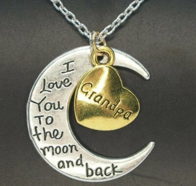 I Love Grandpa Necklace To The Moon And Back Silver Gold Heart