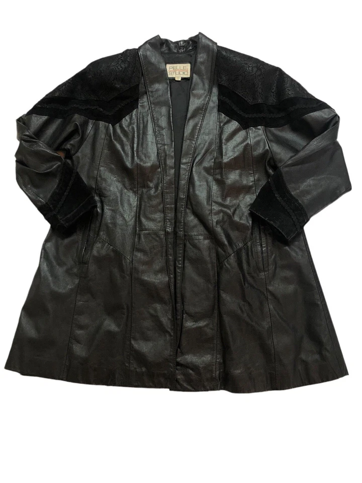 Trench coat de cuero vintage para mujer chaqueta abrigo de guisante pequeño gamuza y encaje de gran tamaño