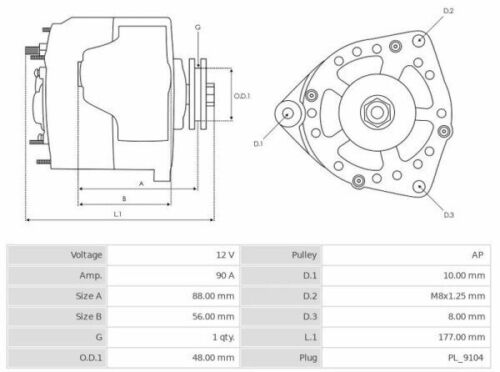 Alternador 12V/90A AUDI 90 B2 2.0 CA708 - Imagen 3 de 3