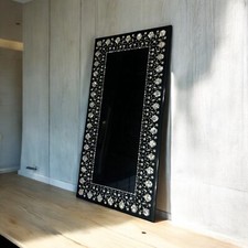 Schwarz Marmor Esstisch Perlmutt Stein Intarsien Kunstmöbel