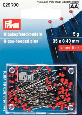 (1.58 EUR/Gramm) Prym Glaskopfstecknadeln super fein SF 0,40 x 35 mm rot