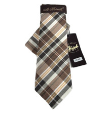 St. Patrick Men's Tie  Hanky Set Brown Orange Beige Plaids  Checks 3.5" Wide