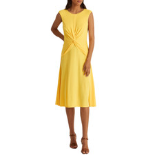 Lauren Ralph Lauren Women Yellow Twist Front Sleeveless Midi Jersey Dress Size 8