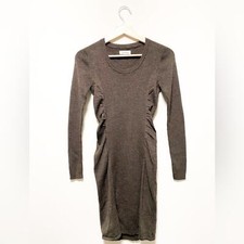 Calvin Klein | Ribbed Sweater dress | 50% Wool 50% Acrylic | Ruched sides Brown