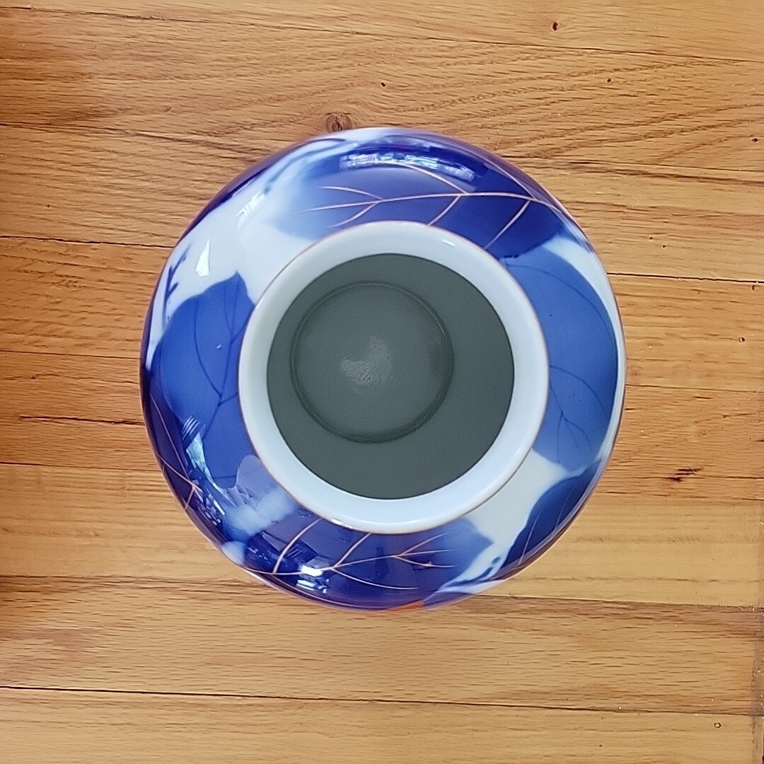 Vintage Fukagawa Porcelain Vase Hand Painted Persimmon Blue Leaves