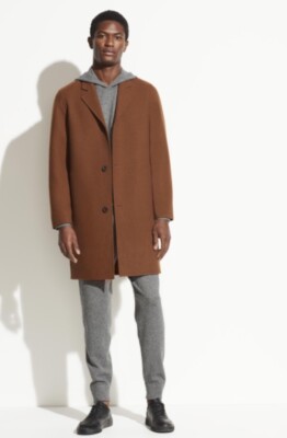 NWT, VINCE Men Brown Herringbone Wool/Cashmere Car Coat, Size XL