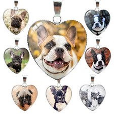 French Bulldog Heart Dog Puppy Pendant Necklace Jewelry Silver Medallion