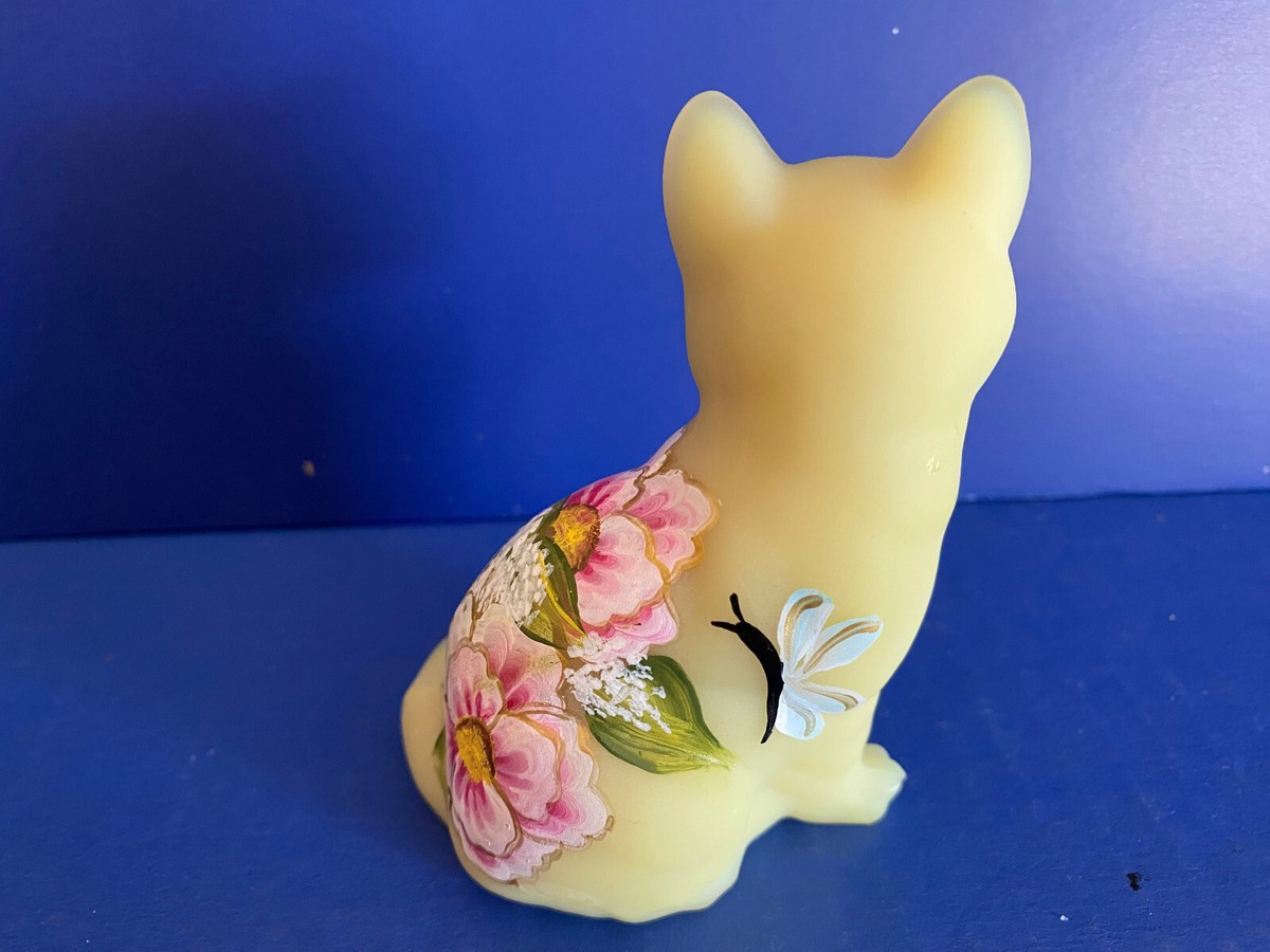 FENTON 花柄1989年製 猫 フェントン オパールガラス 置物 2姉妹 フェントン/Fenton の美しいアートガラス 猫☆ネコ | PLANETARIUM